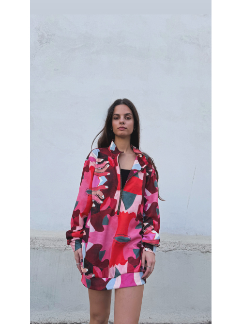 TRANSMEET SWEATSHIRT DRESS PRINTED RED HANDS