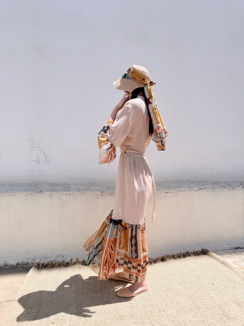 HERMIS SILK MAXI KAFTAN BEIGE-CHASE THE SUN
