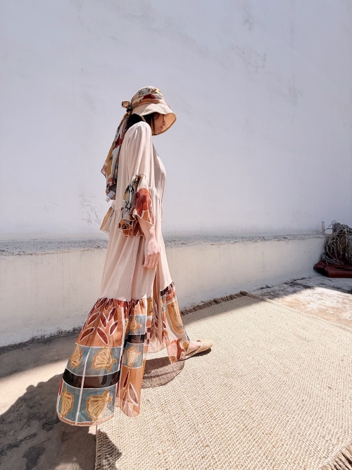 HERMIS SILK MAXI KAFTAN BEIGE-CHASE THE SUN