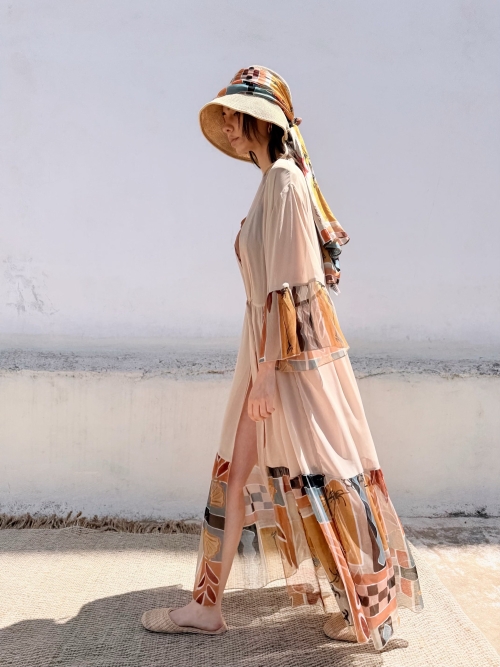 HERMIS SILK MAXI KAFTAN BEIGE-CHASE THE SUN