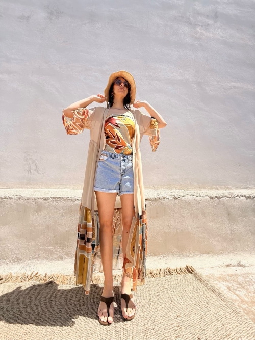 HERMIS SILK MAXI KAFTAN BEIGE-CHASE THE SUN