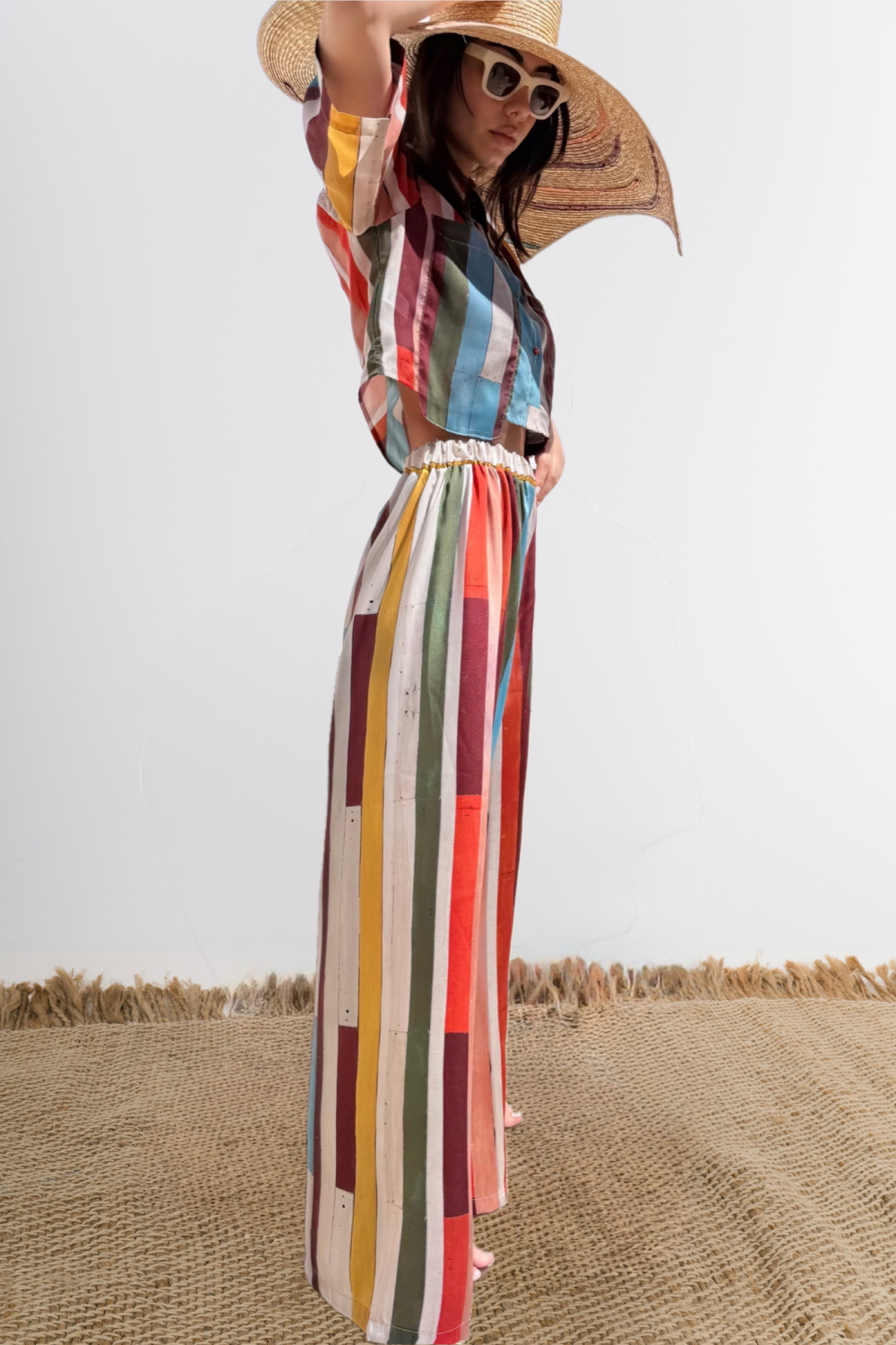 NUREA COTTON WIDE-HAREM PANTS STRIPED PRINT