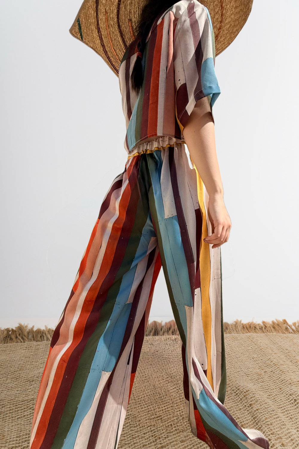 NUREA COTTON WIDE-HAREM PANTS STRIPED PRINT