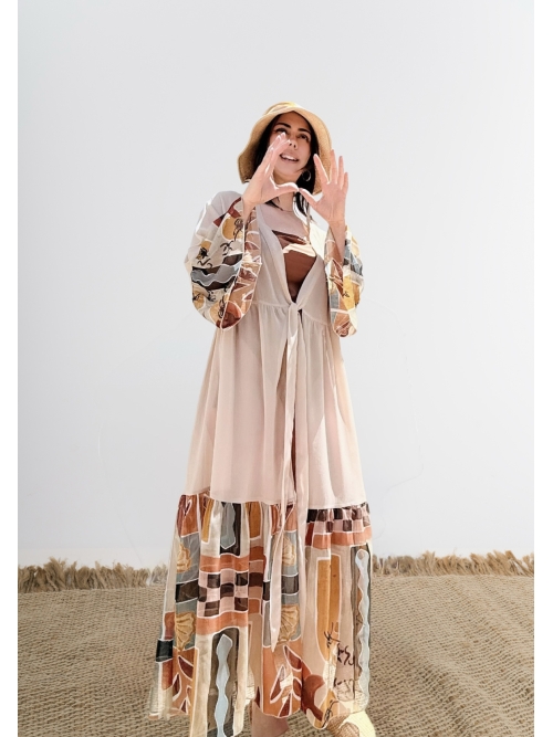 HERMIS SILK MAXI KAFTAN BEIGE-CHASE THE SUN