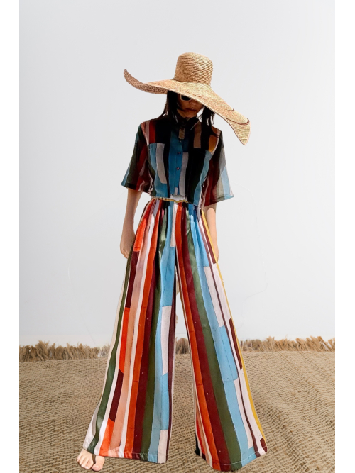 NUREA COTTON WIDE-HAREM PANTS STRIPED PRINT