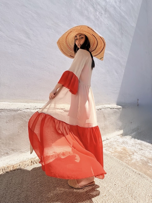 HERMIS SILK MAXI KAFTAN BEIGE-ORANGADE