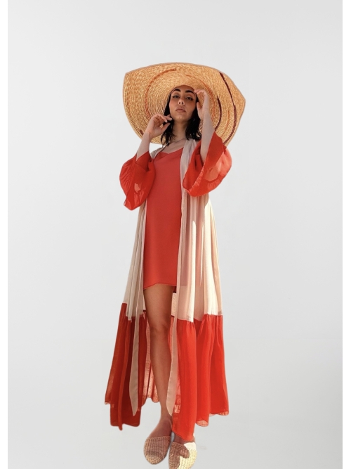 HERMIS SILK MAXI KAFTAN BEIGE-ORANGADE