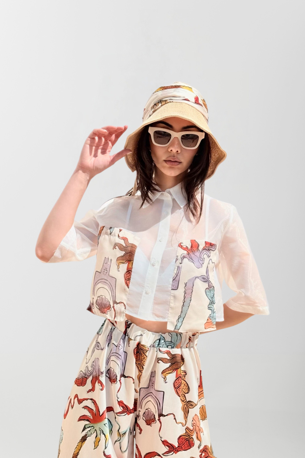EFFECTO SHIRT ORGANZA PALM ART OFF WHITE