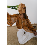 EROS NEW PRINTED TUNIC TOP CARAMEL LINE-ART