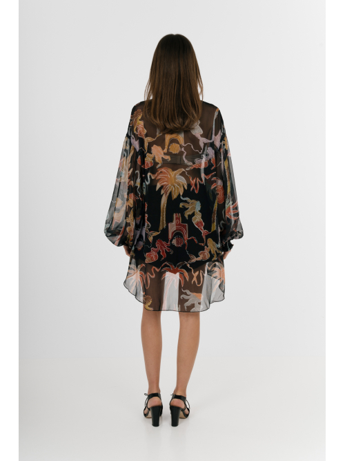 EROS NEW PRINTED TUNIC TOP BLACK PALM ART