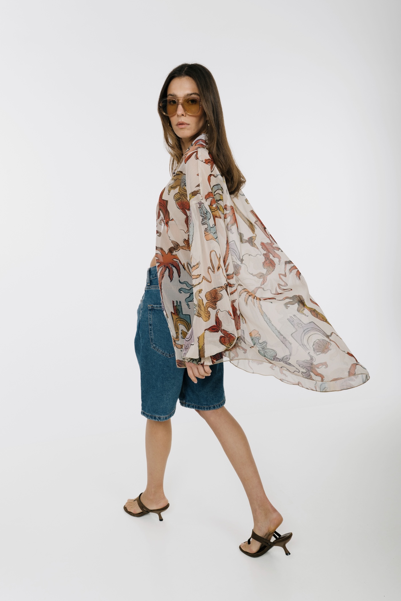 EROS NEW PRINTED TUNIC TOP ECRU PALM ART EROS NEW PRINTED TUNIC TOP ECRU PALM ART