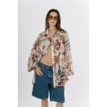 EROS NEW PRINTED TUNIC TOP ECRU PALM ART