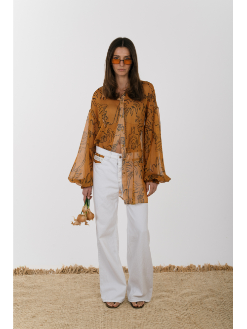 EROS NEW PRINTED TUNIC TOP CARAMEL LINE-ART