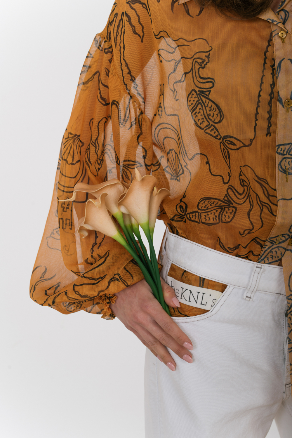 EROS NEW PRINTED TUNIC TOP CARAMEL LINE-ART