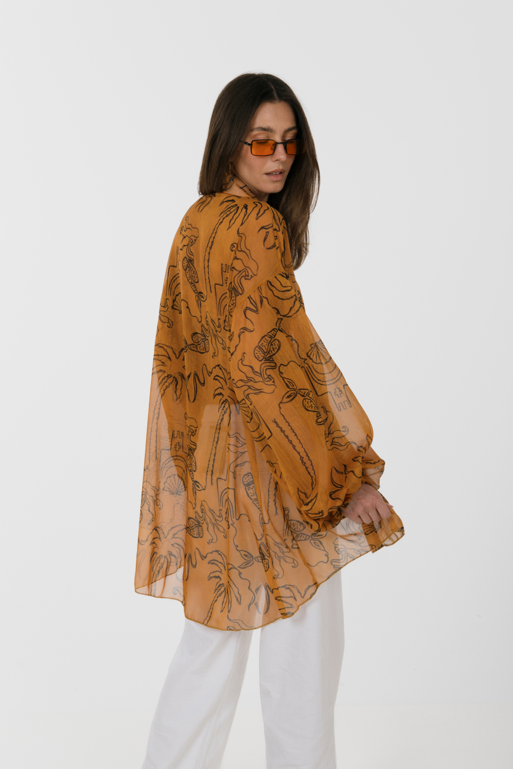 EROS NEW PRINTED TUNIC TOP CARAMEL LINE-ART