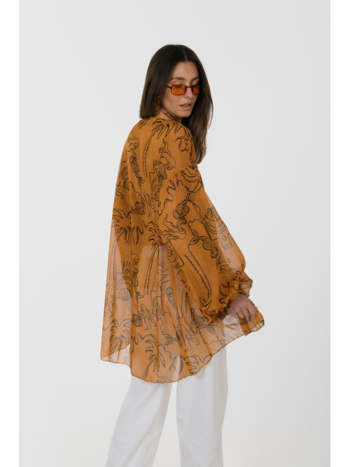 EROS NEW PRINTED TUNIC TOP CARAMEL LINE-ART