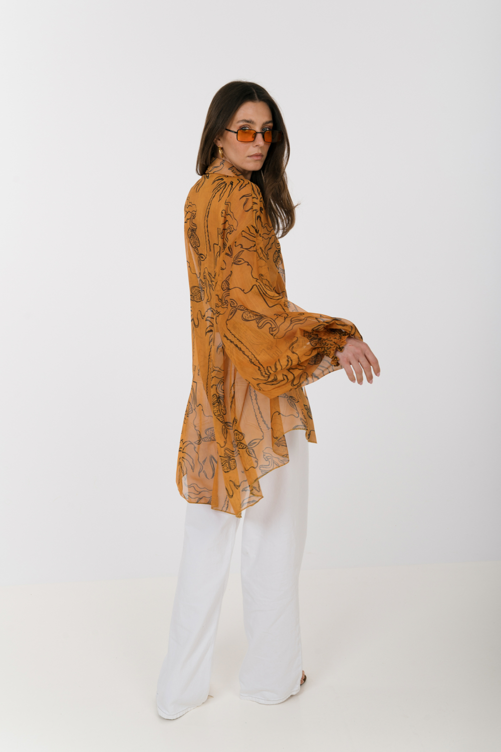 EROS NEW PRINTED TUNIC TOP CARAMEL LINE-ART