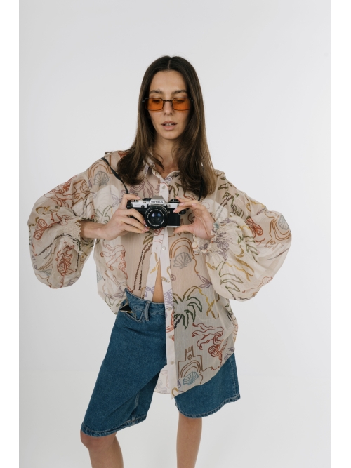 EROS NEW PRINTED TUNIC TOP COLORS LINE-ART