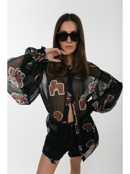 EROS NEW PRINTED TUNIC TOP BLACK ELEMENTS