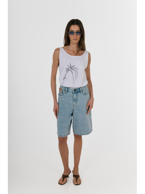 JUNO PALM EMBROIDERED TOP NATURAL WHITE