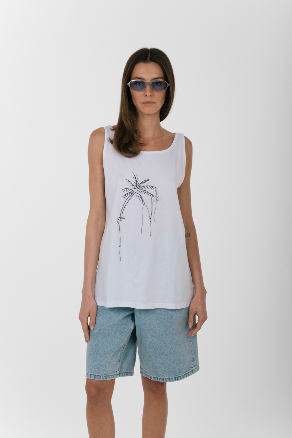 JUNO PALM EMBROIDERED TOP NATURAL WHITE