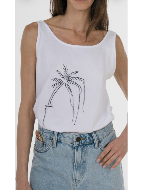 JUNO PALM EMBROIDERED TOP NATURAL WHITE