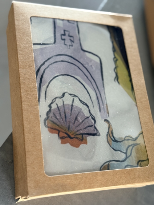 The KNLs HISTORIA SILK SCARF PAINTED PALMART ECRU