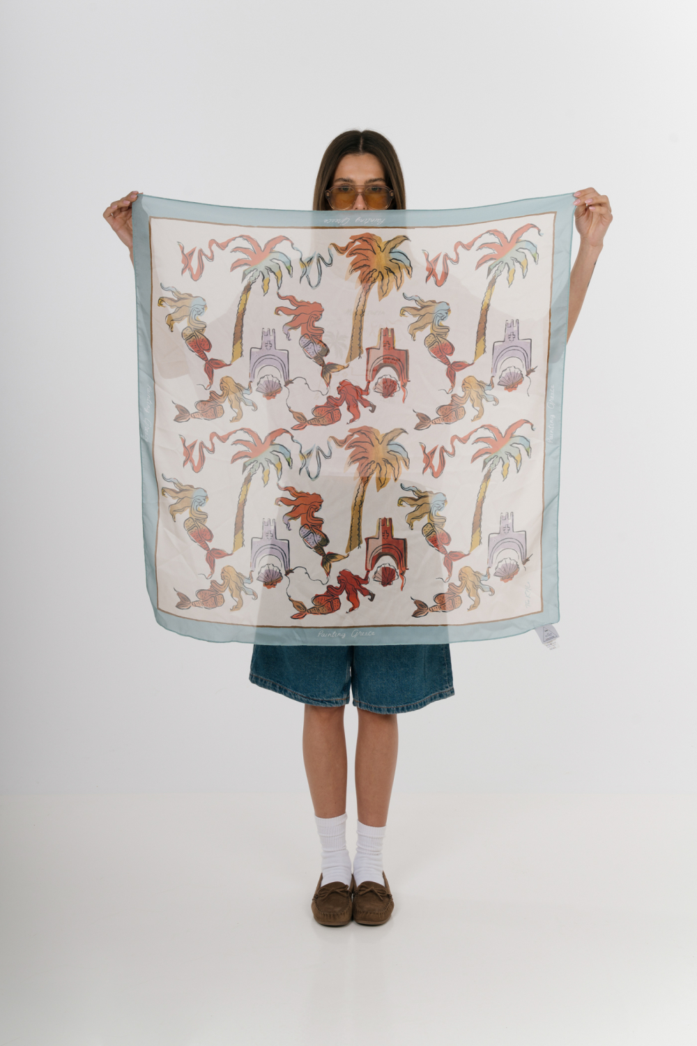 The KNLs HISTORIA SILK SCARF PAINTED PALMART ECRU