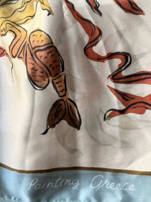 The KNLs HISTORIA SILK SCARF PAINTED PALMART ECRU