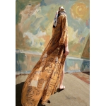 HERMIS SILK MAXI KAFTAN PRINTED CARAMEL LINE PRINT