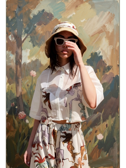 EFFECTO SHIRT ORGANZA PALM ART OFF WHITE