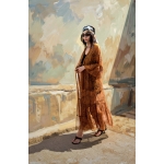 HERMIS SILK MAXI KAFTAN PRINTED CARAMEL LINE PRINT