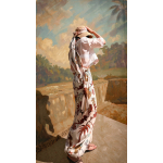 NUREA COTTON WIDE-HAREM PANTS OFF WHITE PALM ART PRINT