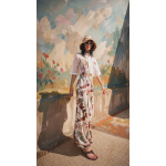 NUREA COTTON WIDE-HAREM PANTS OFF WHITE PALM ART PRINT