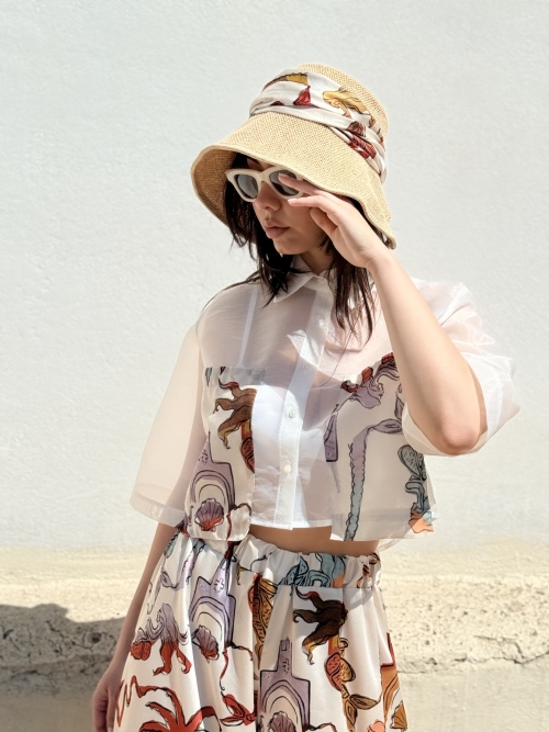 ISTORIA SILK SCARF PAINTED PALMART ECRU