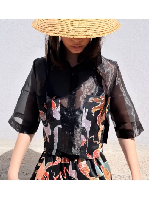 EFFECTO SHIRT ORGANZA PALM ART BLACK