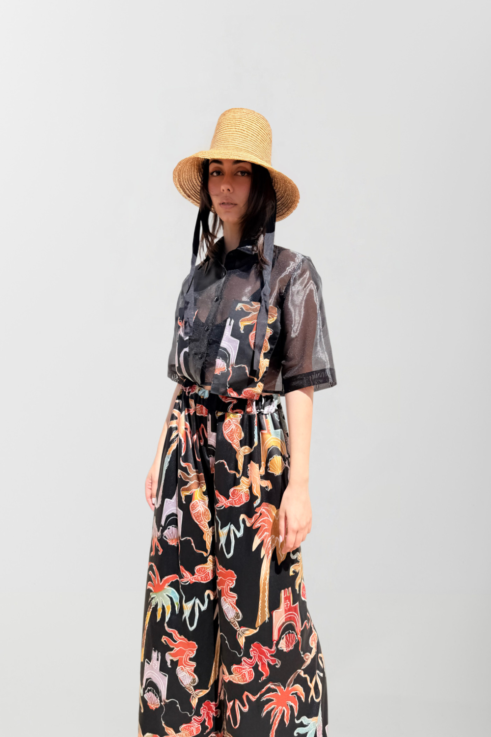 EFFECTO SHIRT ORGANZA PALM ART BLACK