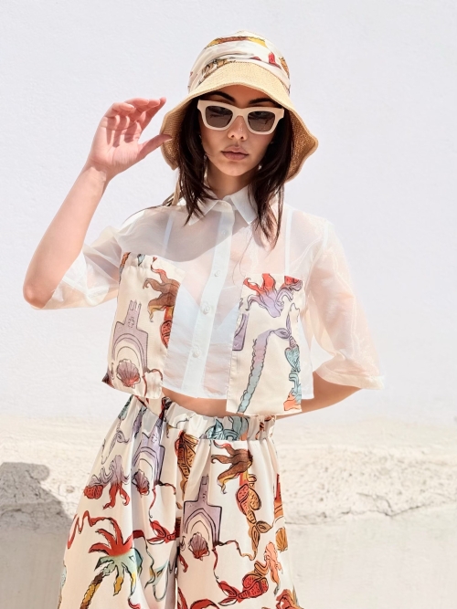 EFFECTO SHIRT ORGANZA PALM ART OFF WHITE