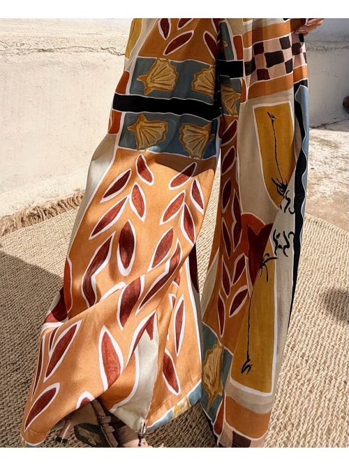 NUREA COTTON WIDE-HAREM PANTS CHASE THE SUN PRINT