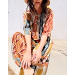 NUREA COTTON WIDE-HAREM PANTS CHASE THE SUN PRINT