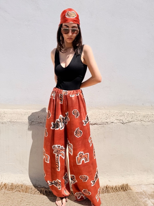 NUREA COTTON WIDE-HAREM PANTS CANELLE ELEMENTS PRINT