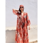 HERMIS SILK MAXI KAFTAN PRINTED CANELLE ELEMENTS