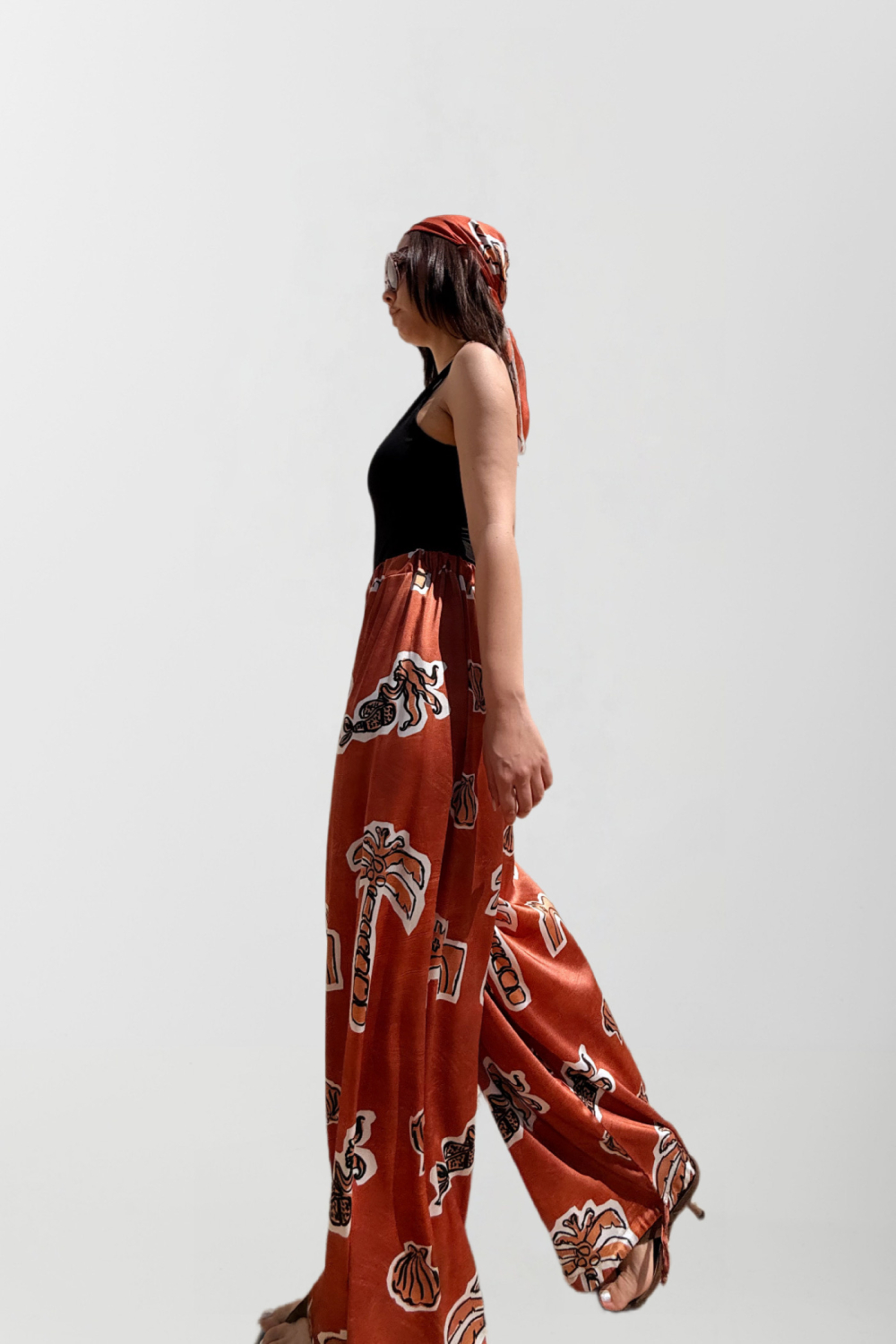NUREA COTTON WIDE-HAREM PANTS CANELLE ELEMENTS PRINT