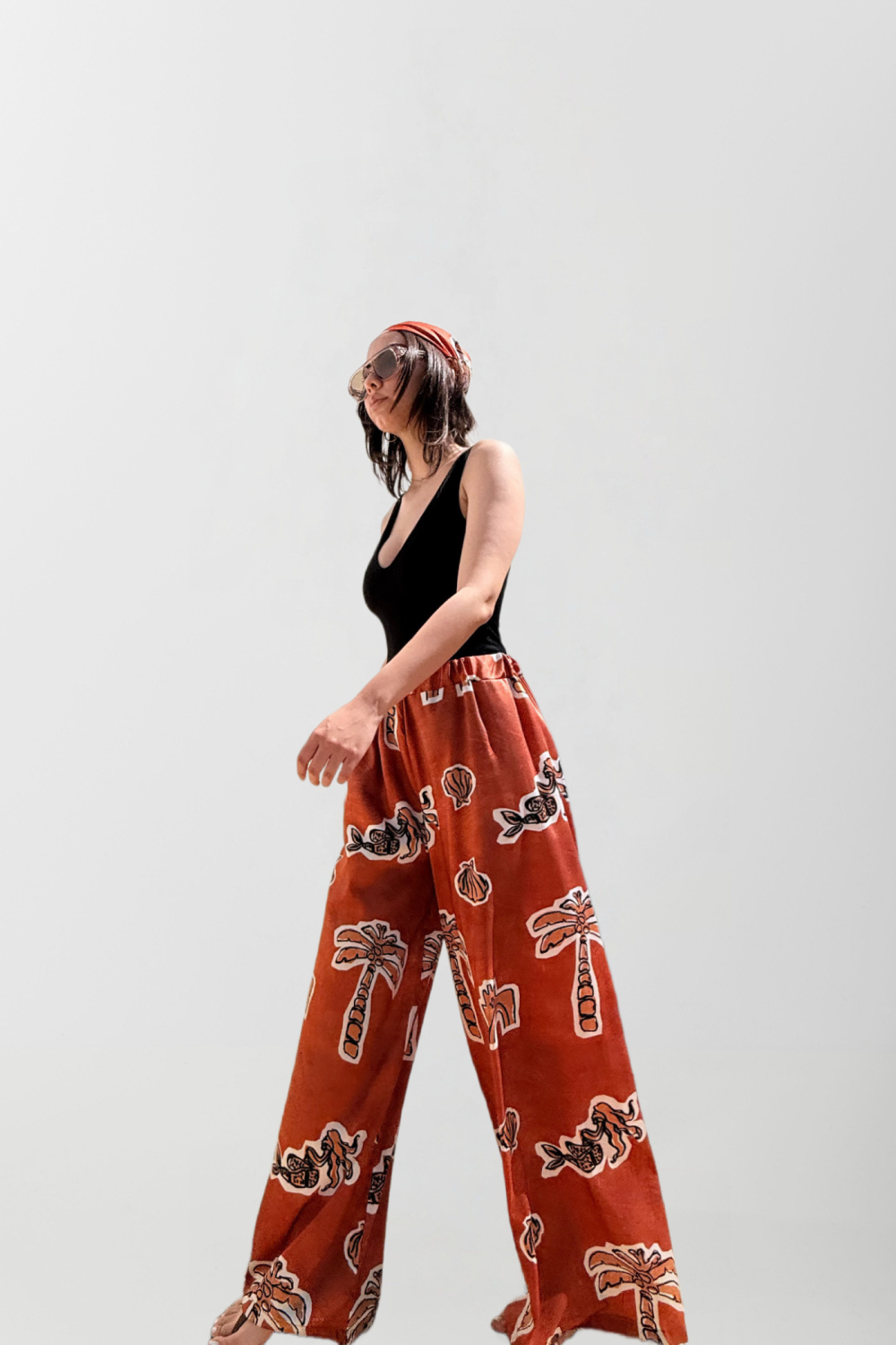 NUREA COTTON WIDE-HAREM PANTS CANELLE ELEMENTS PRINT