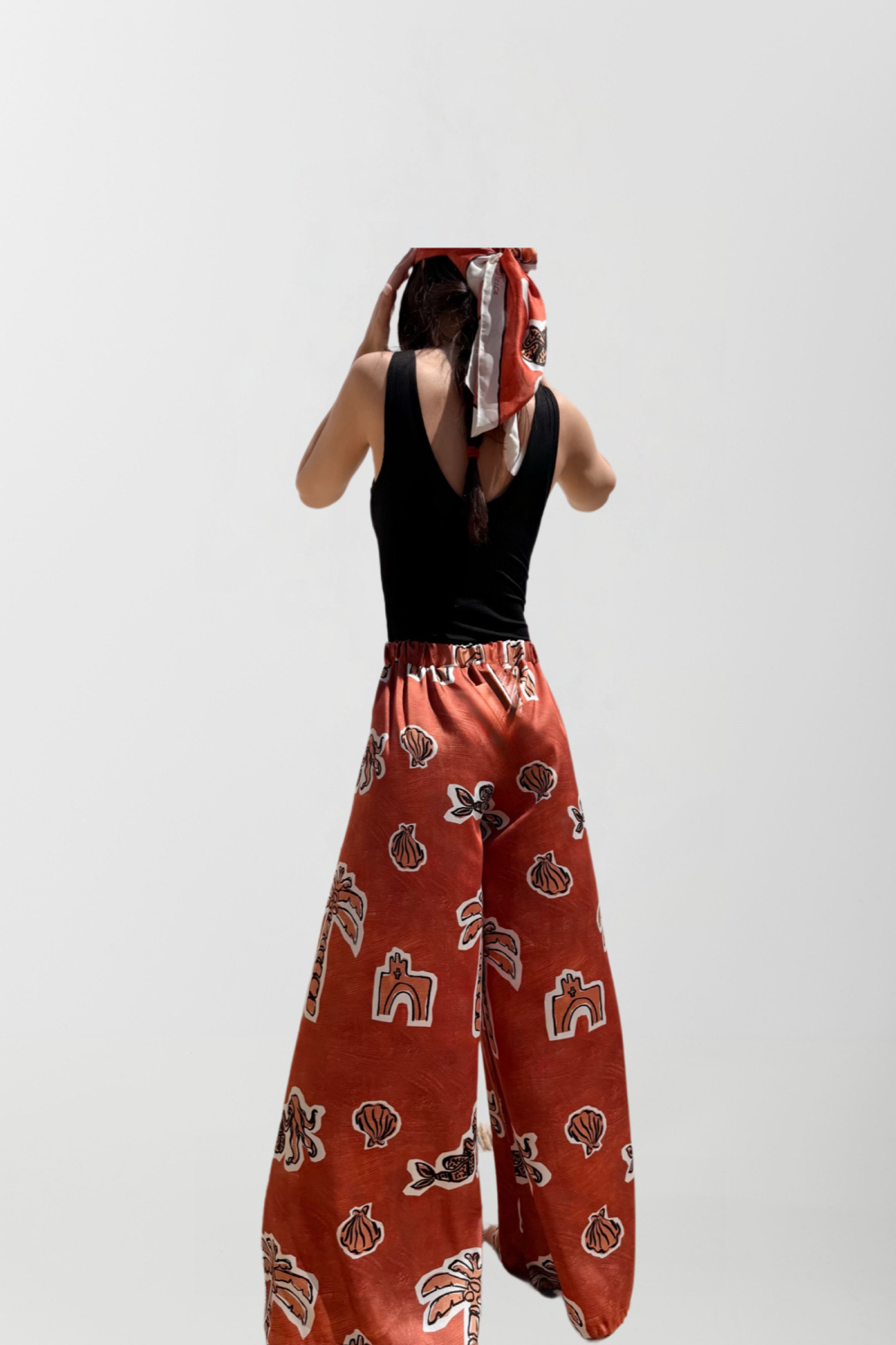 NUREA COTTON WIDE-HAREM PANTS CANELLE ELEMENTS PRINT