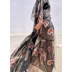 HERMIS SILK MAXI KAFTAN PRINTED BLACK ELEMENTS