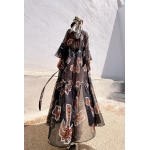 HERMIS SILK MAXI KAFTAN PRINTED BLACK ELEMENTS