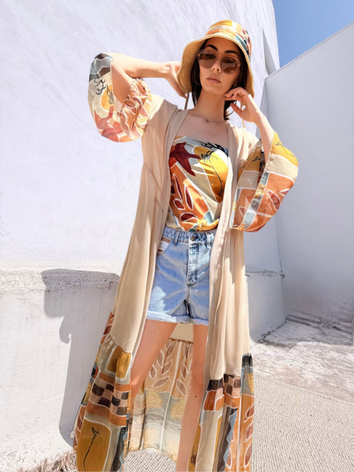 HERMIS SILK MAXI KAFTAN BEIGE-CHASE THE SUN