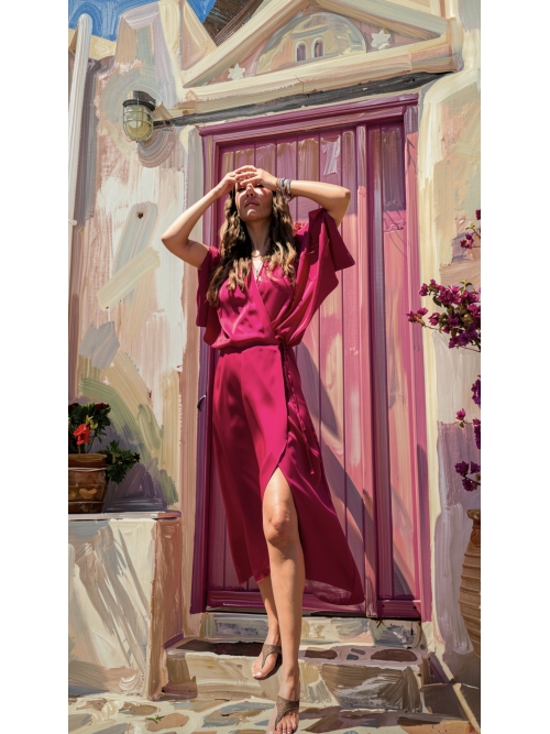 PALMOOR WRAP MIDI DRESS MAGENTA
