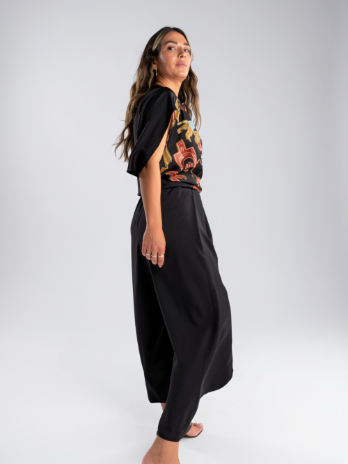 PALMOOR WRAP MIDI DRESS BLACK PALMART PRINT